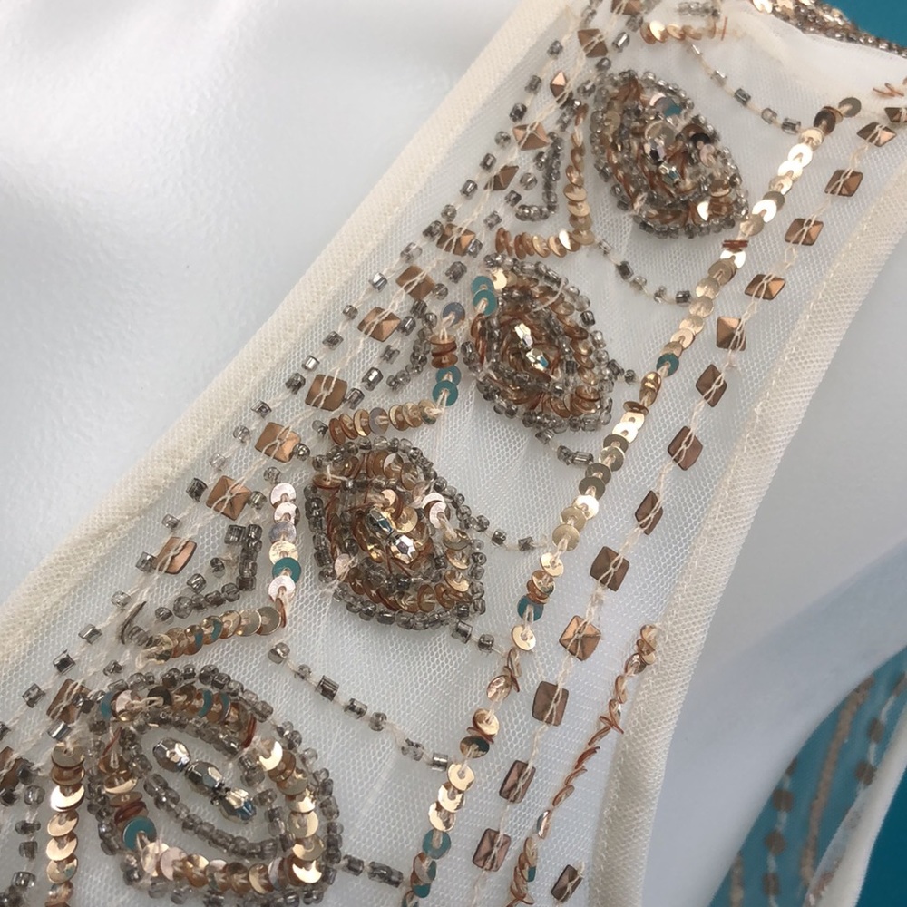 CHICO’S SHEER CREAM SHORT VEST • SILVER & GOLD BEAD DETAIL • sz 1 - Picture 3 of 10